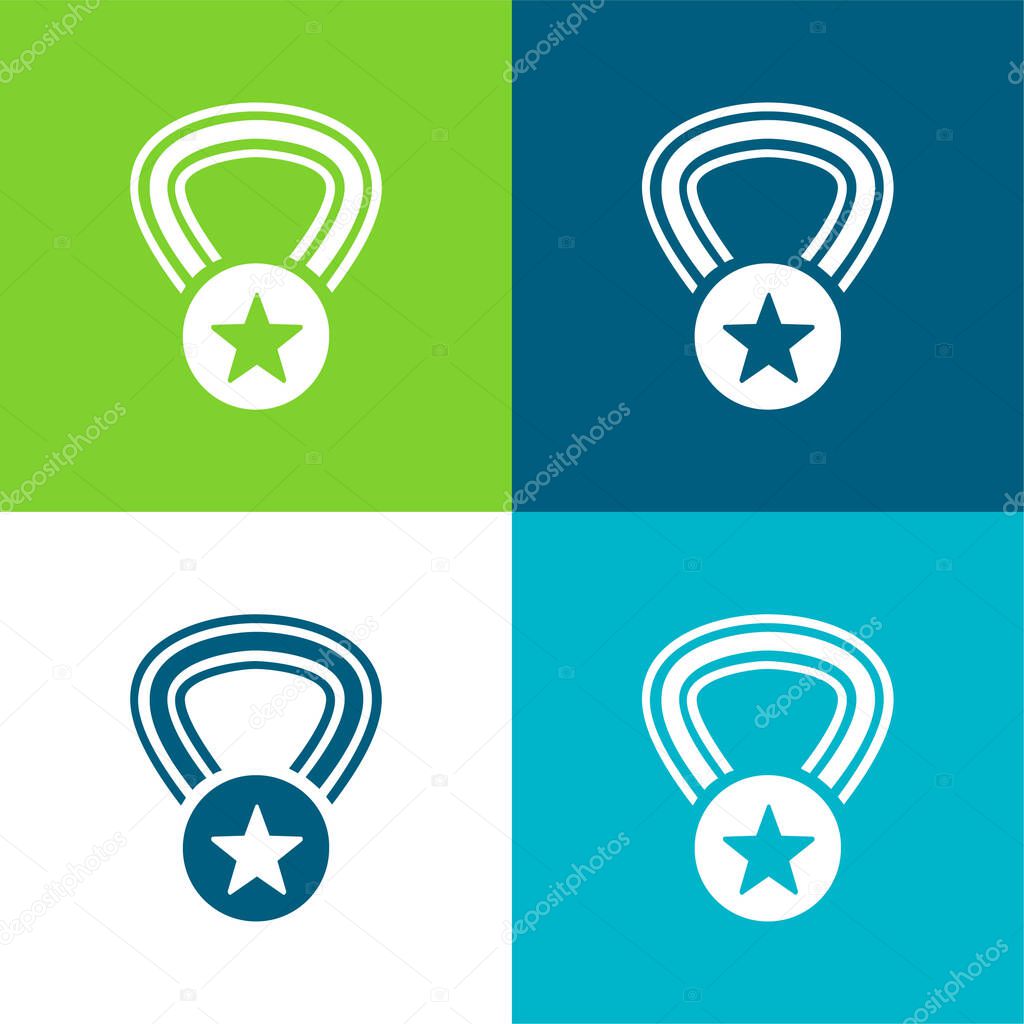Award Medal With A Star On A Necklace Flat four color minimal icon set