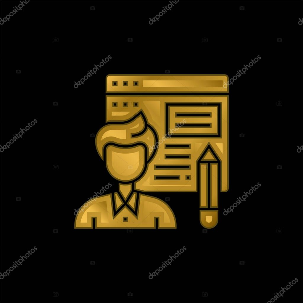 Blogger gold plated metalic icon or logo vector