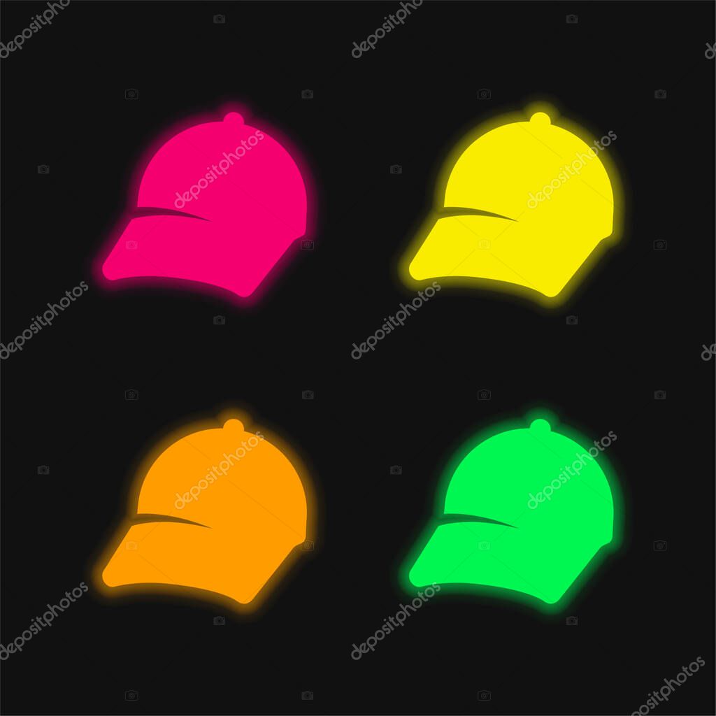 Baseball Cap four color glowing neon vector icon