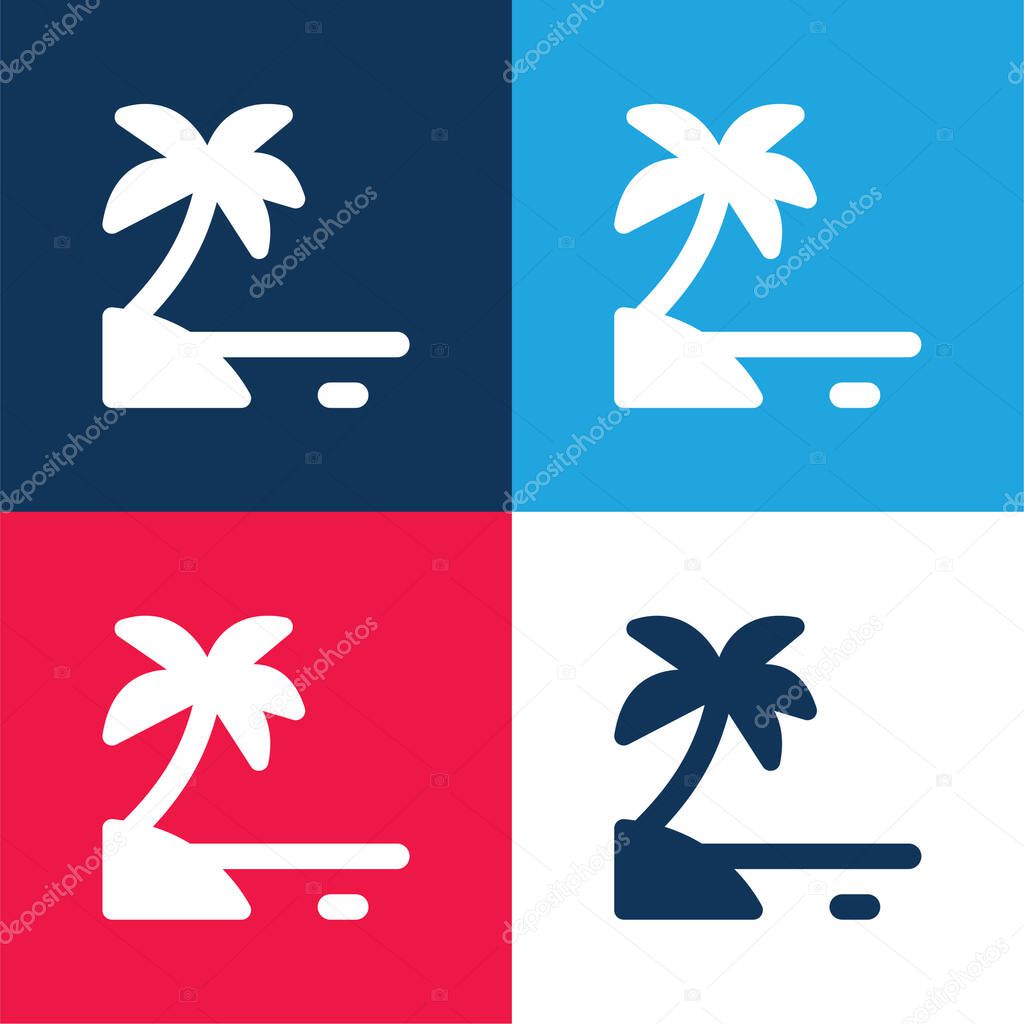 Beach blue and red four color minimal icon set