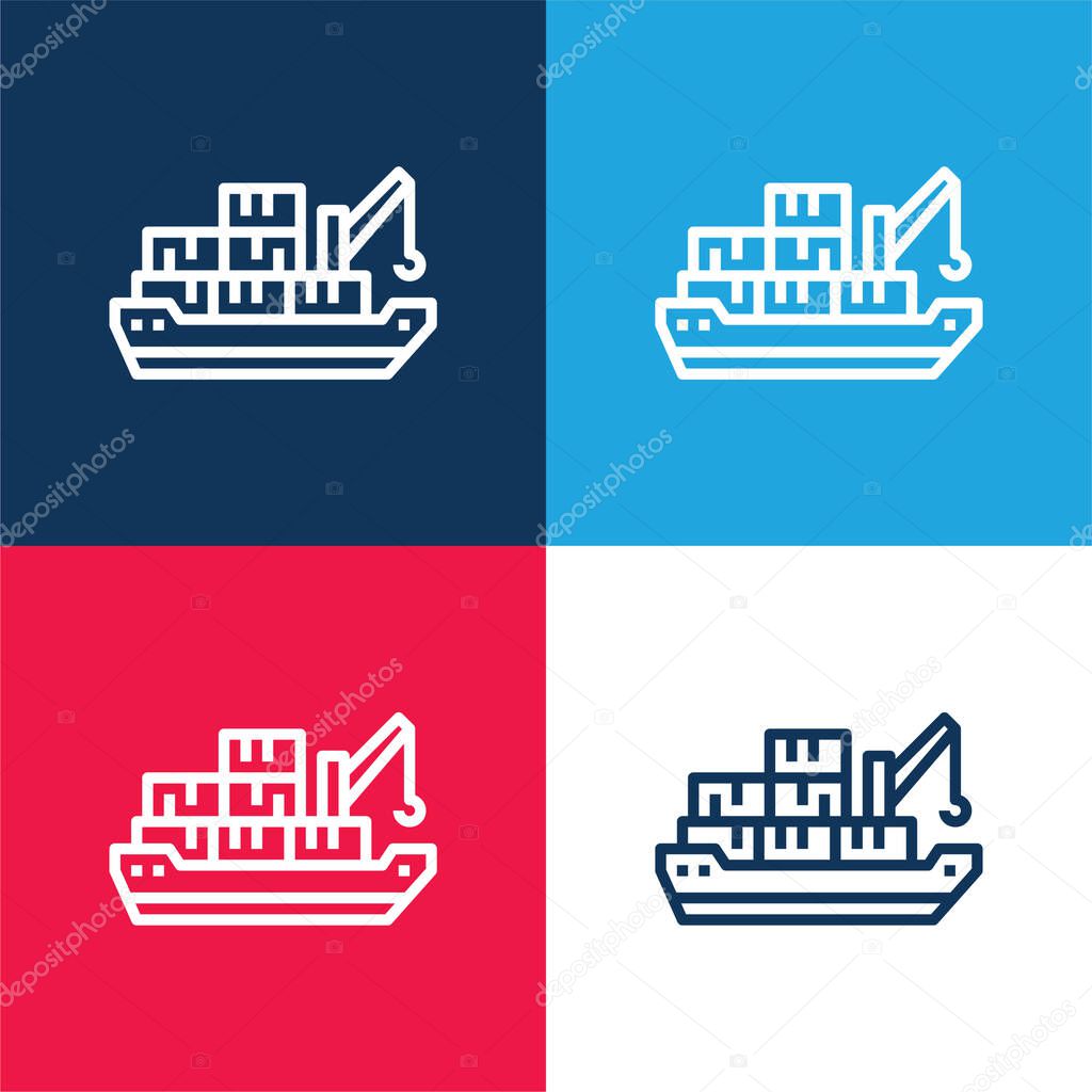 Barge blue and red four color minimal icon set