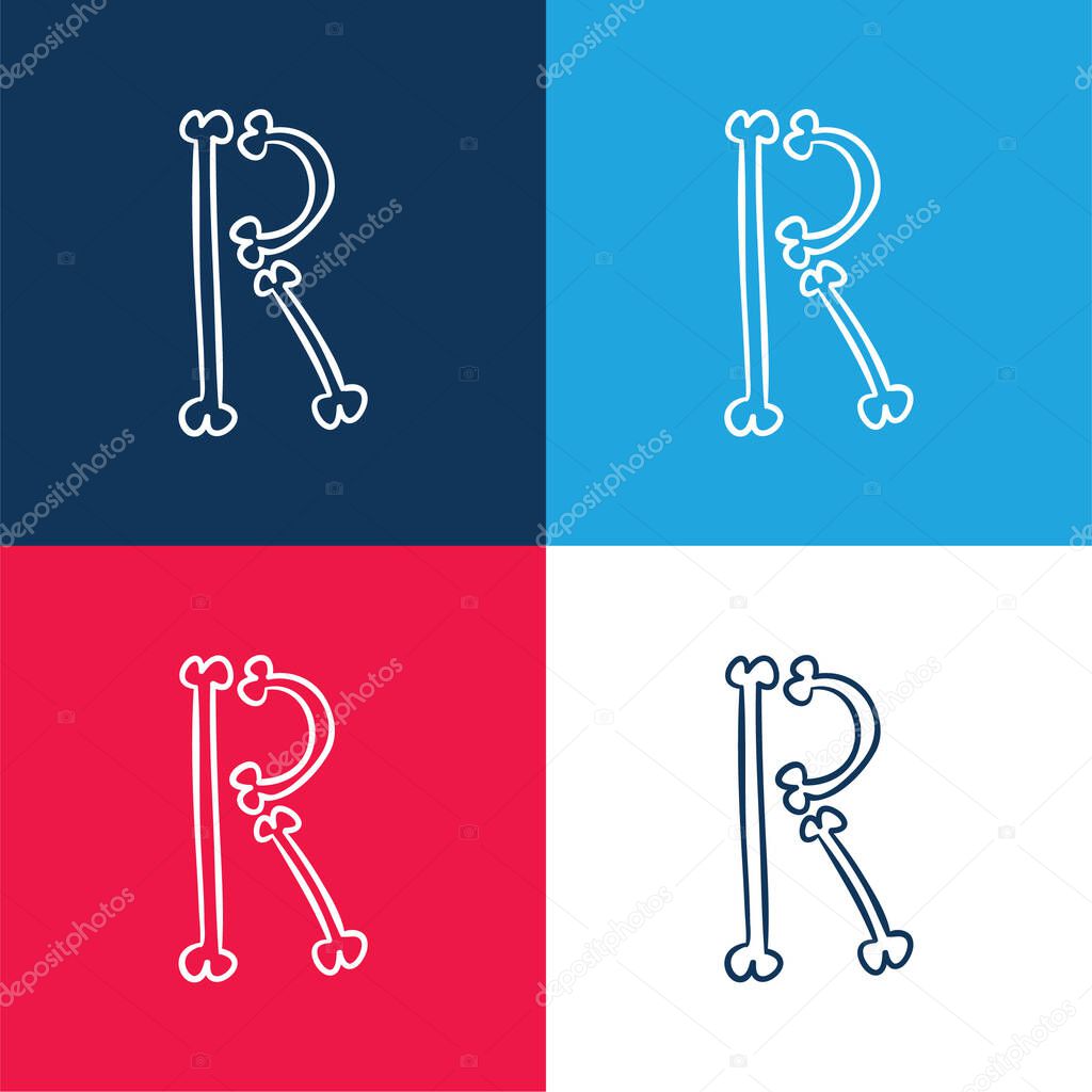 Bones Typography Outline Of Letter R blue and red four color minimal icon set