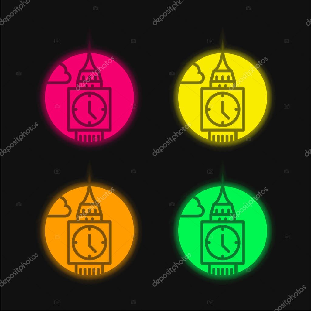 Big Ben four color glowing neon vector icon