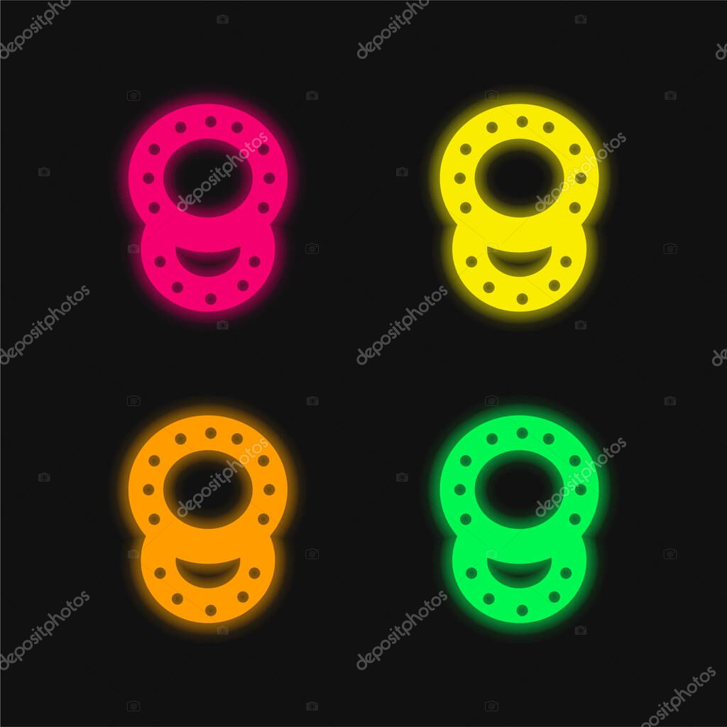 Baby Rattles Pair four color glowing neon vector icon