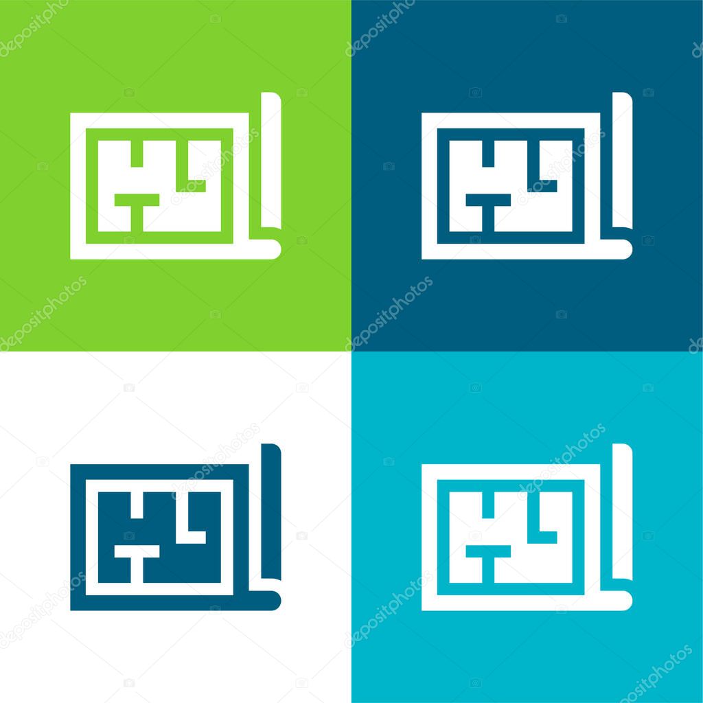 Architecture Flat four color minimal icon set