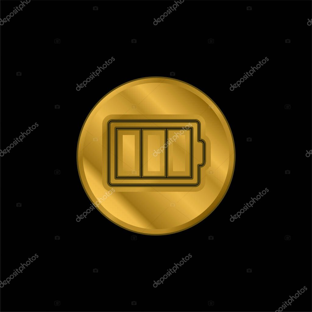 Battery Outline In A Circle gold plated metalic icon or logo vector