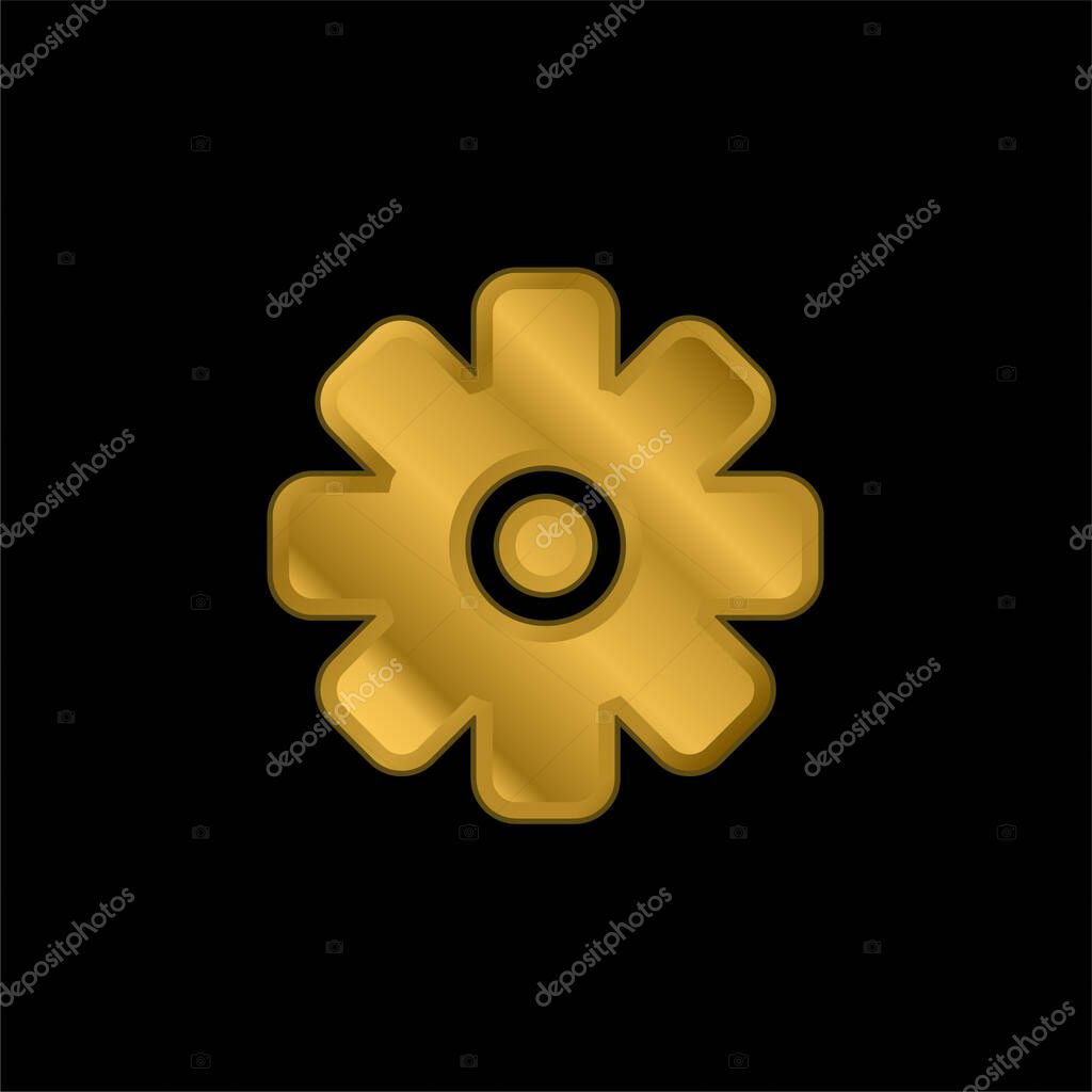 Big Cogwheel gold plated metalic icon or logo vector