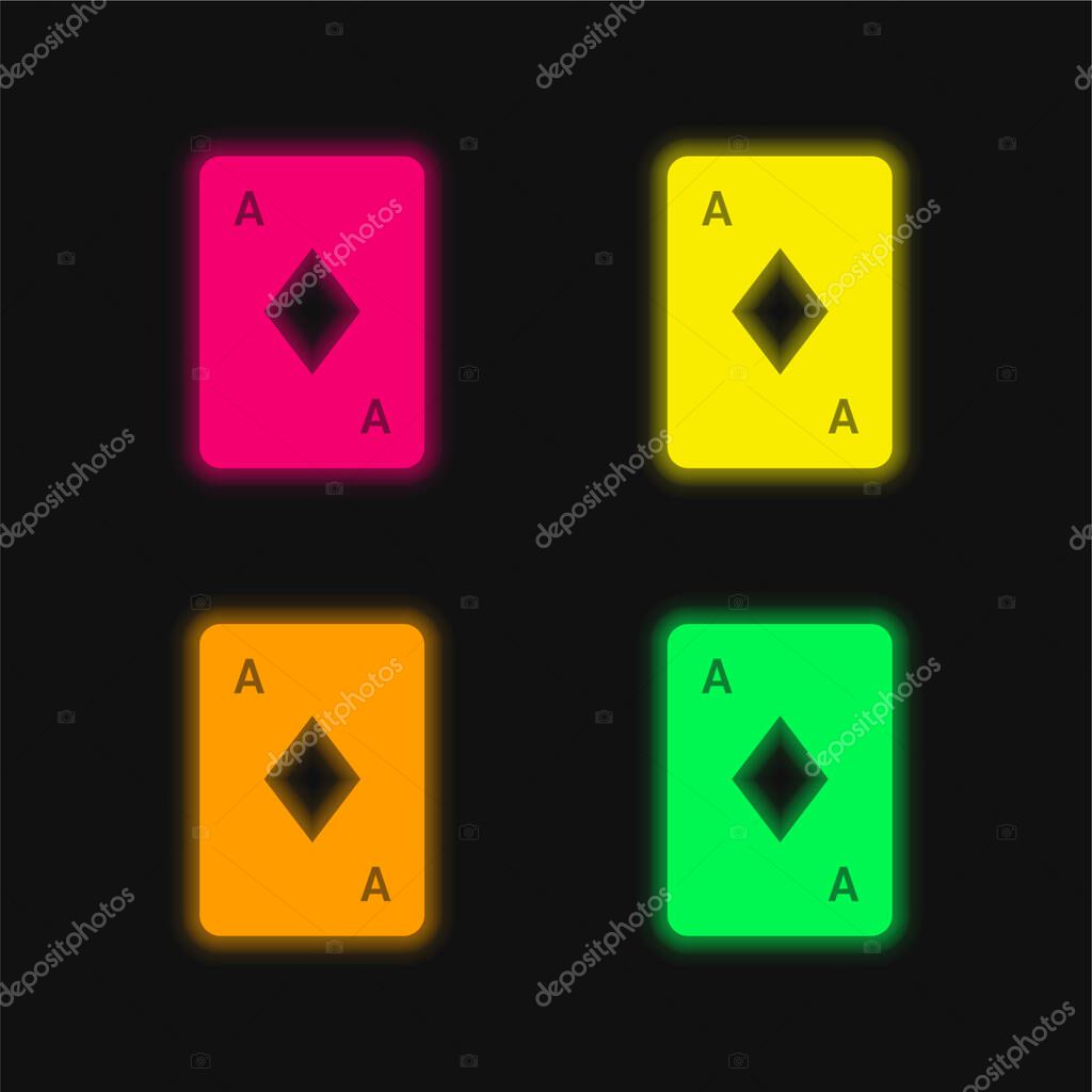 Ace Of Diamonds four color glowing neon vector icon