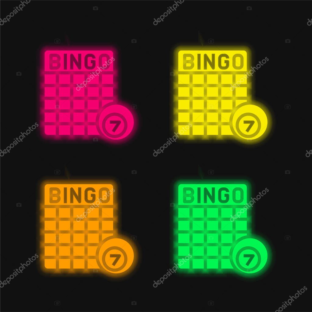 Bingo four color glowing neon vector icon