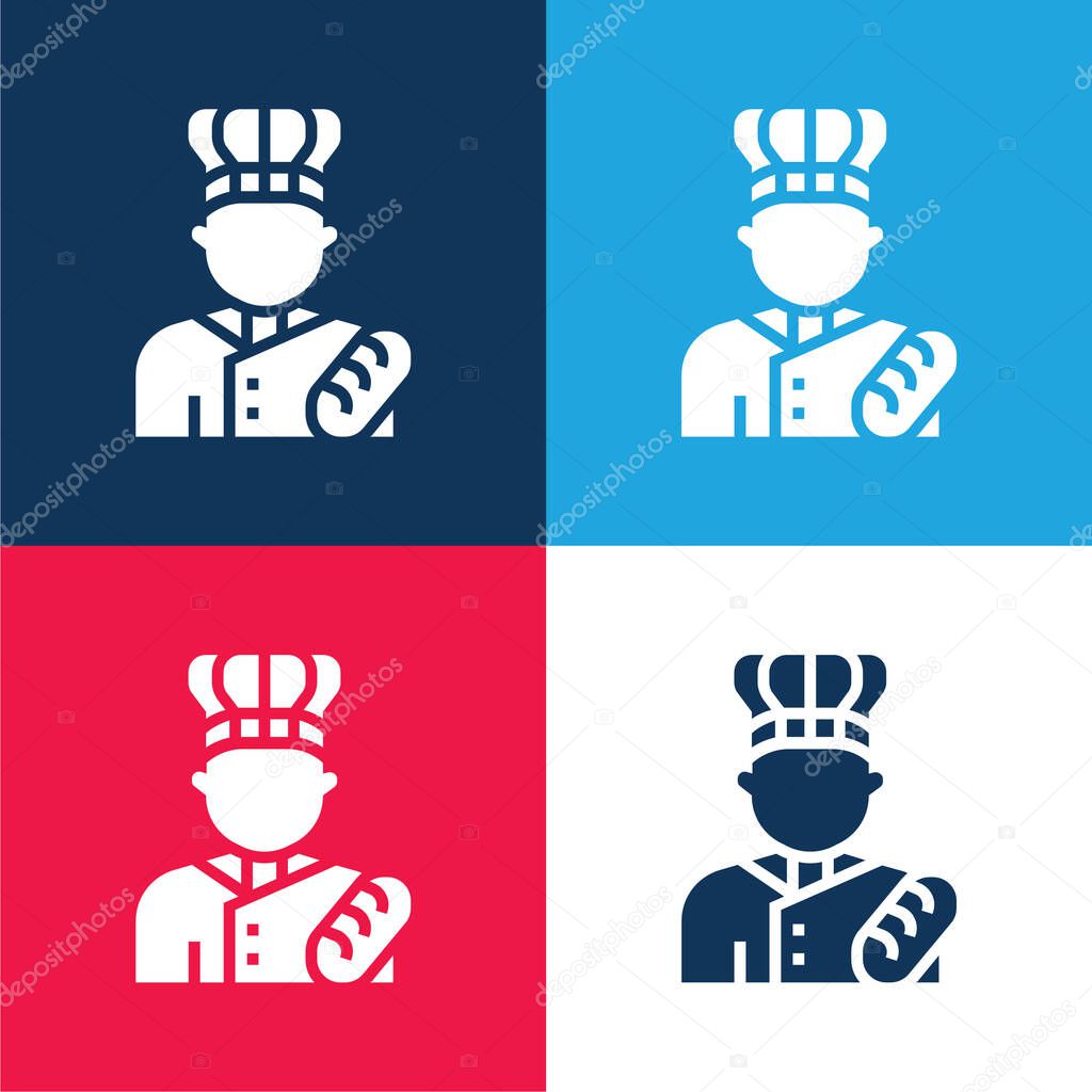 Baker blue and red four color minimal icon set