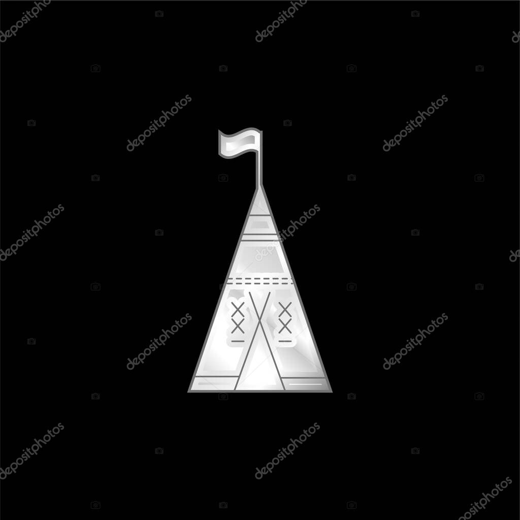 African Tribal Tent With Flag silver plated metallic icon
