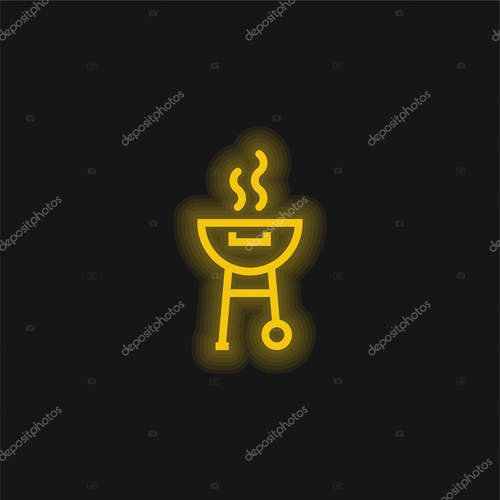 Barbecue With Smoke yellow glowing neon icon