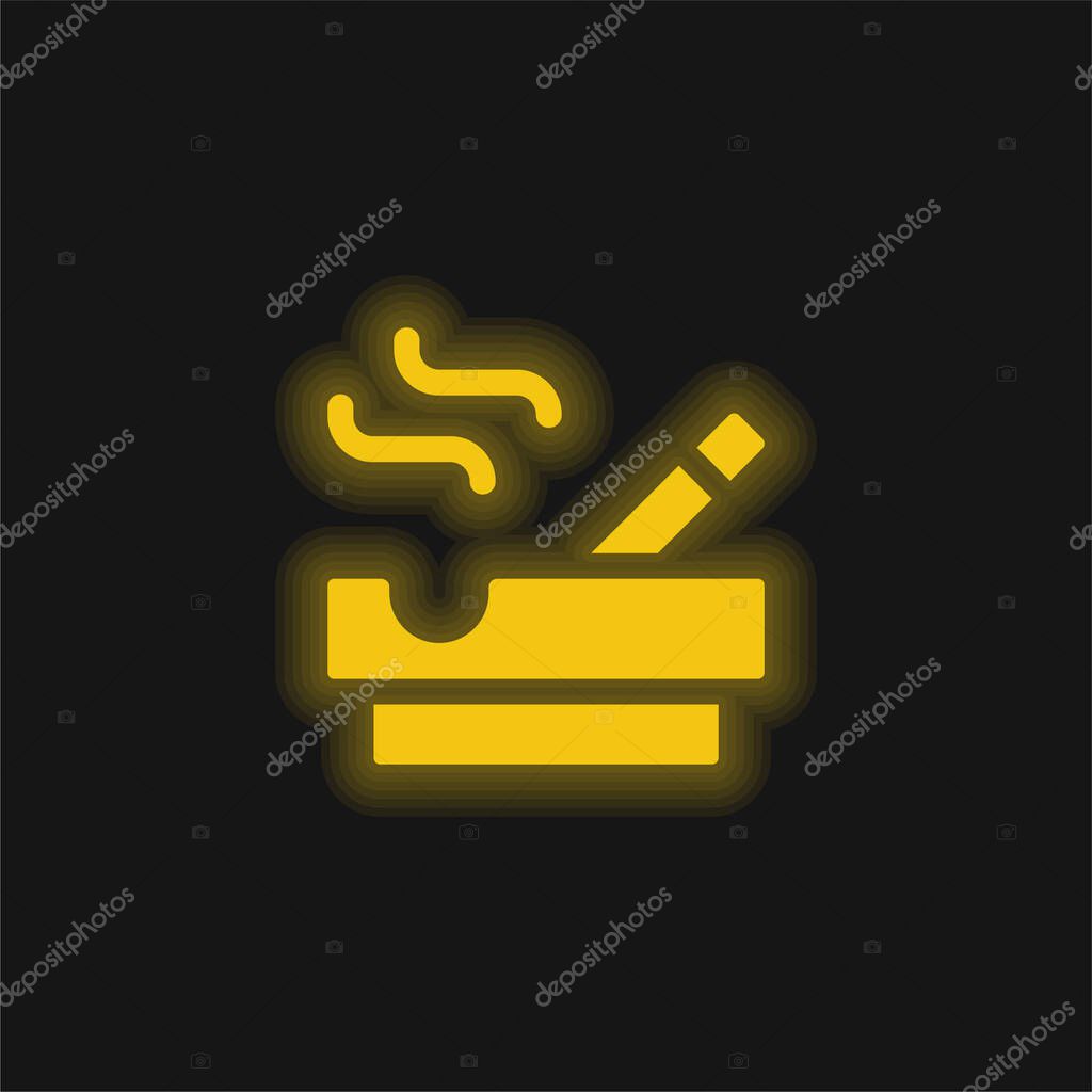 Ashtray yellow glowing neon icon