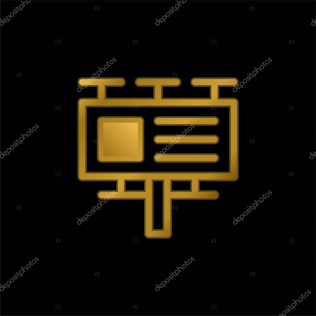 Billboard gold plated metalic icon or logo vector