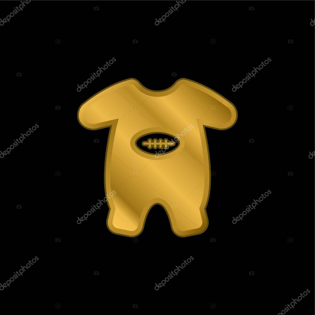 Baby Onesie With Football Design gold plated metalic icon or logo vector