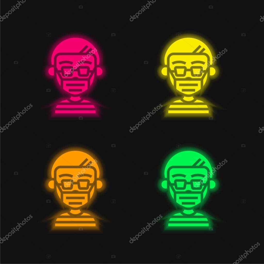 Boy four color glowing neon vector icon