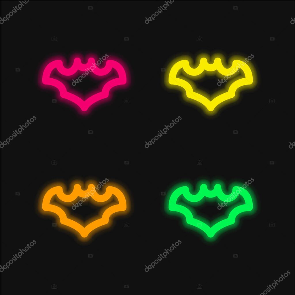 Bat four color glowing neon vector icon