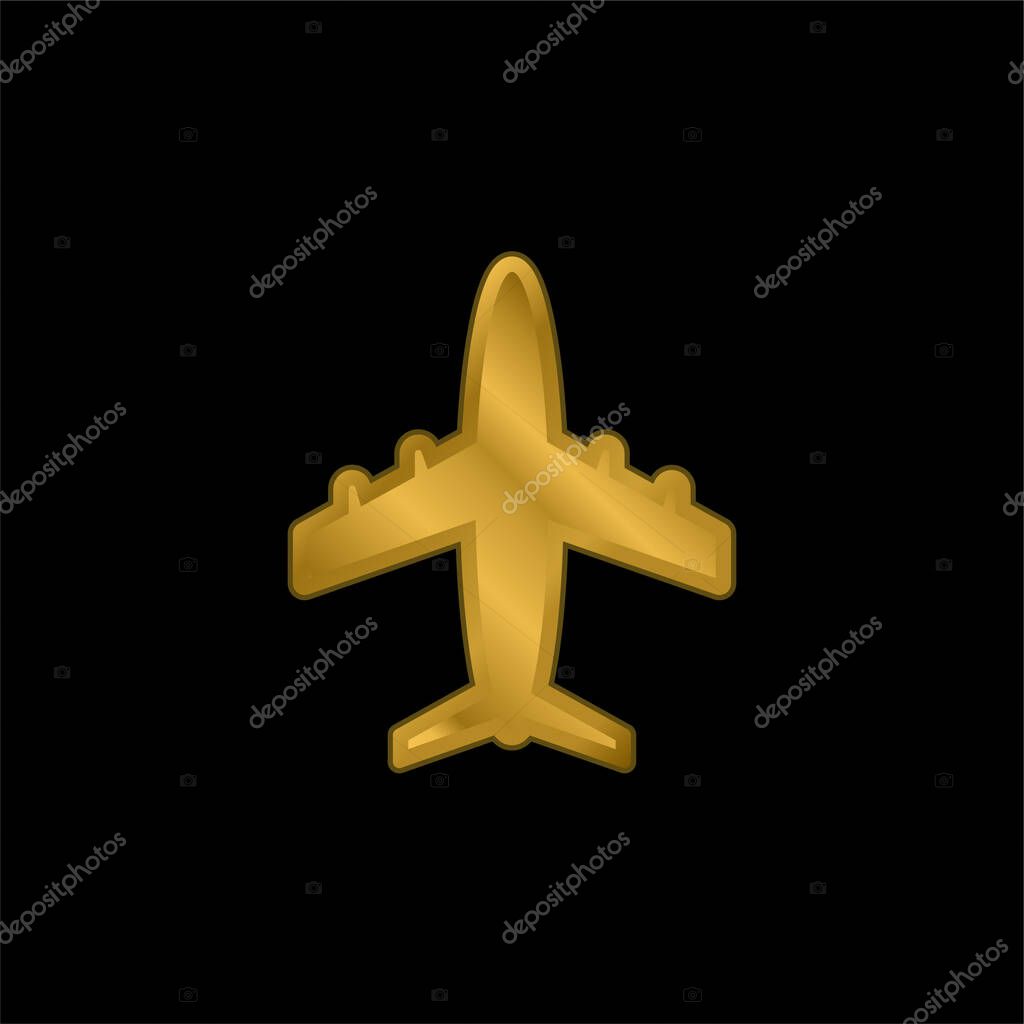 Airliner gold plated metalic icon or logo vector
