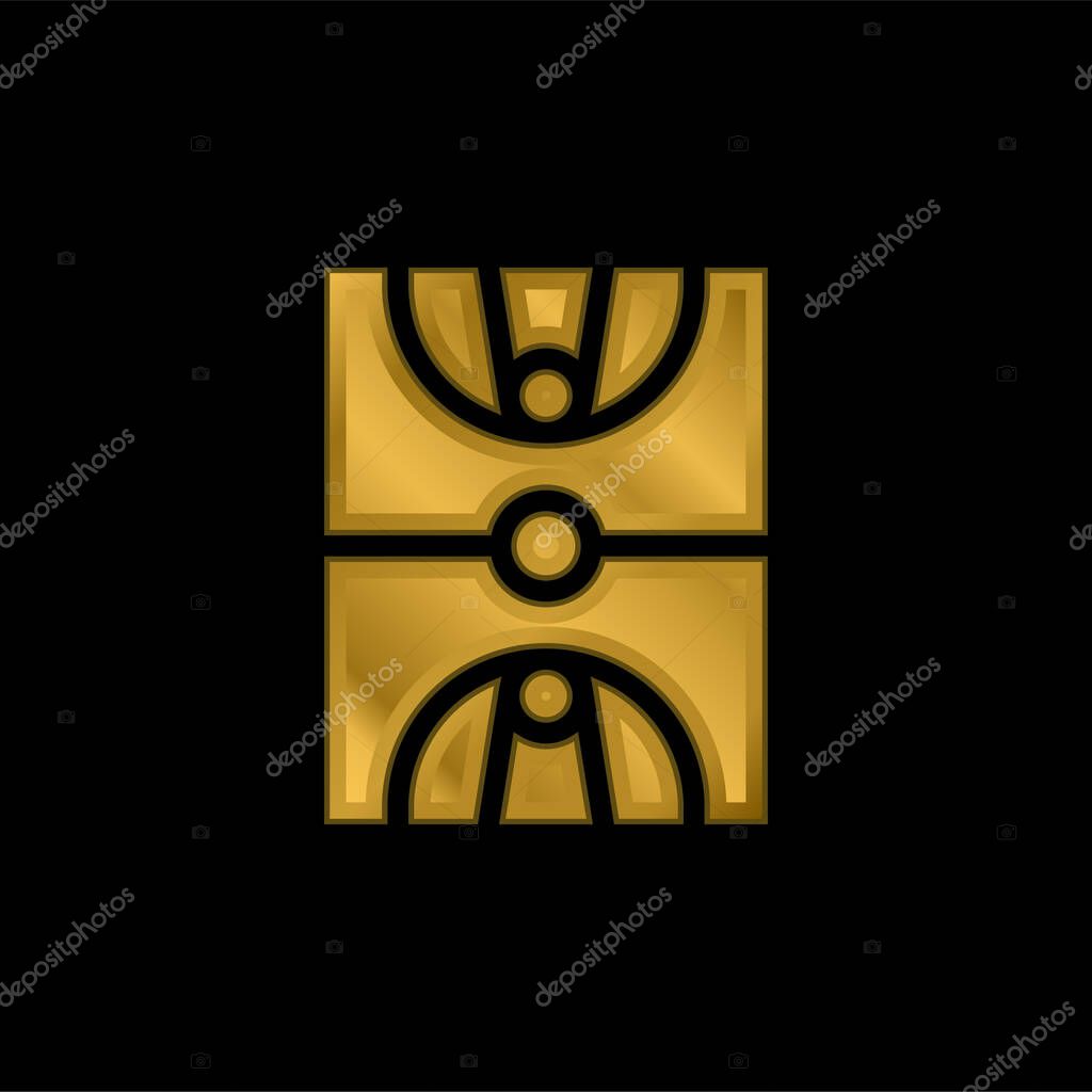 Basketball Court gold plated metalic icon or logo vector