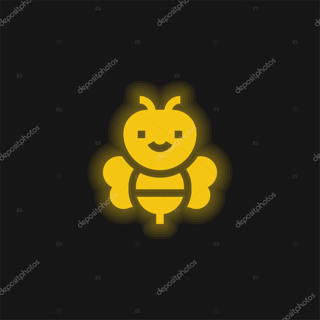 Bee yellow glowing neon icon