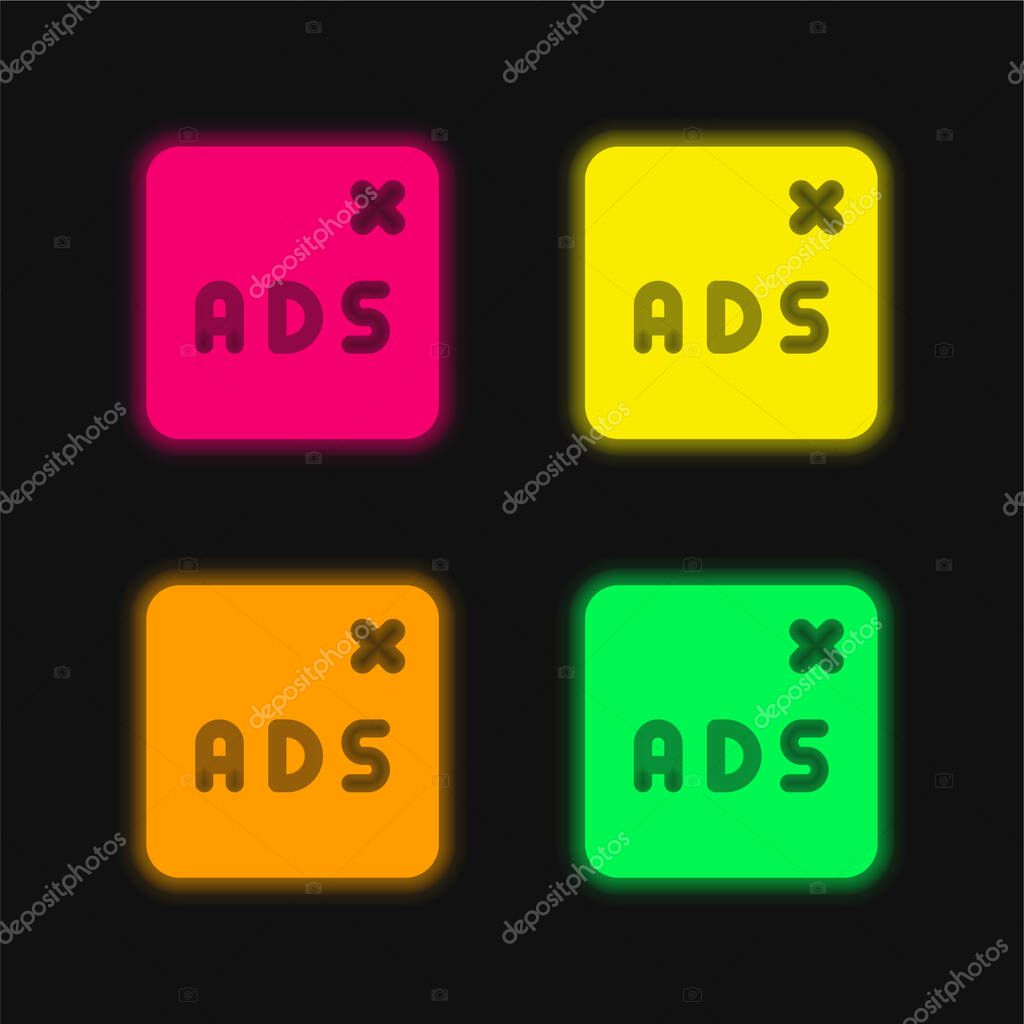 Blocked four color glowing neon vector icon