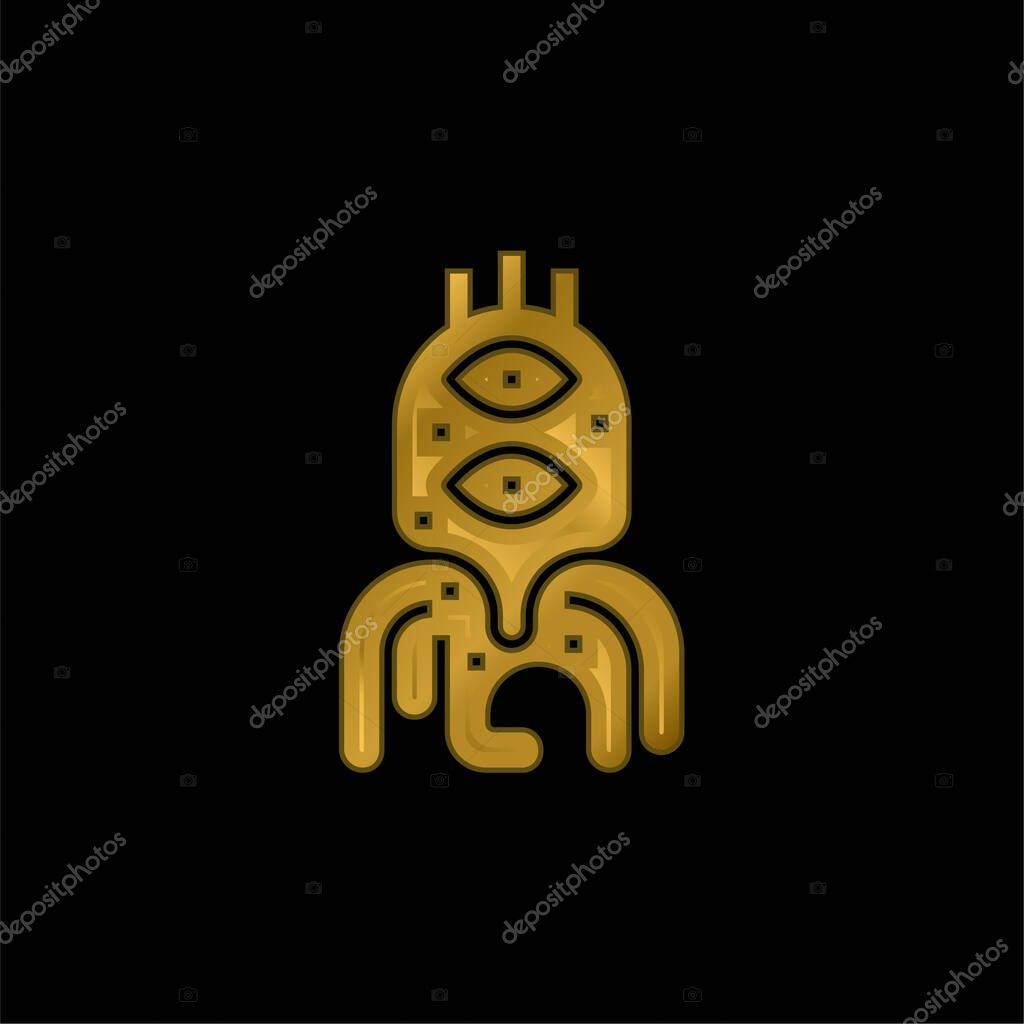 Alien gold plated metalic icon or logo vector