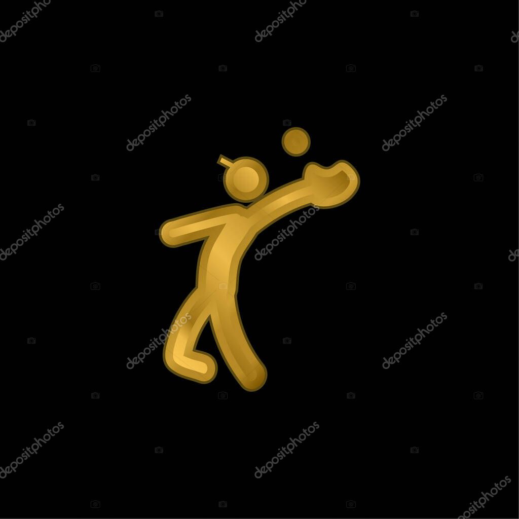 Baseball Catcher gold plated metalic icon or logo vector