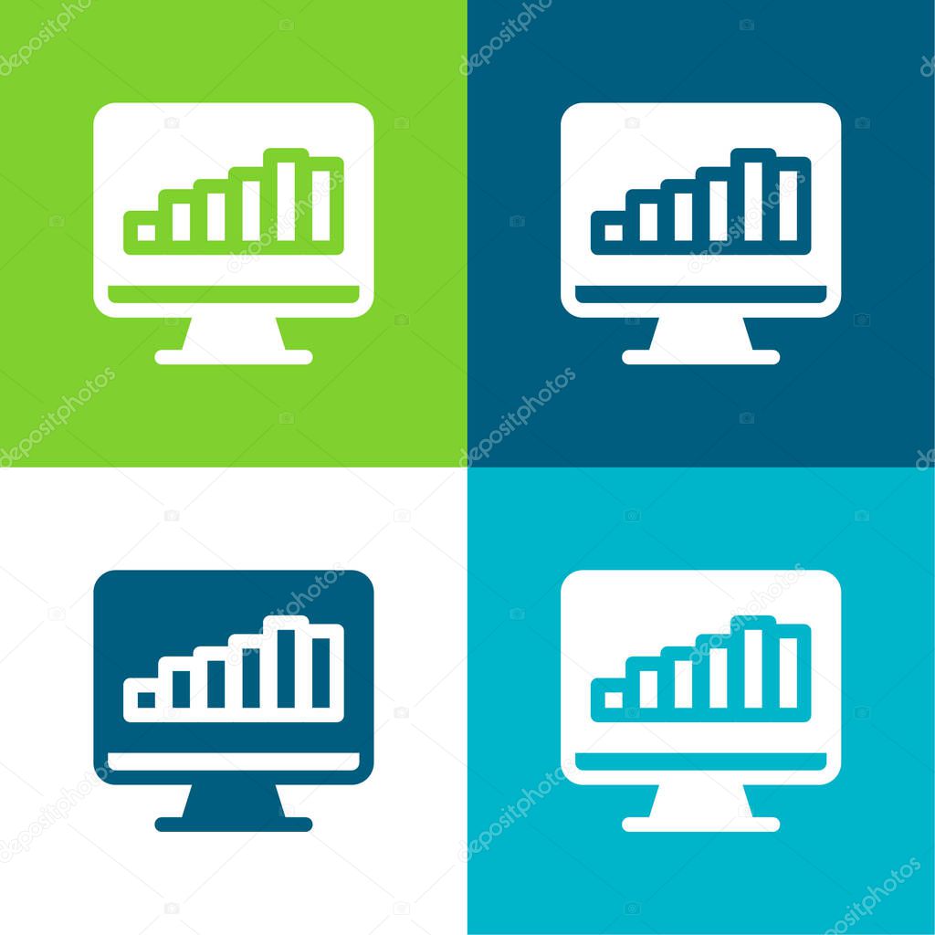 Bar Graph On Screen Flat four color minimal icon set
