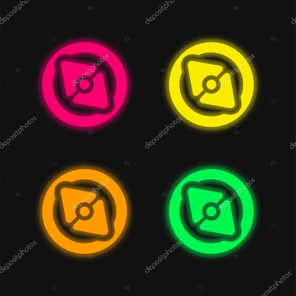Big Point Compass four color glowing neon vector icon