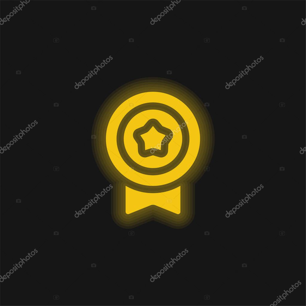 Badge yellow glowing neon icon