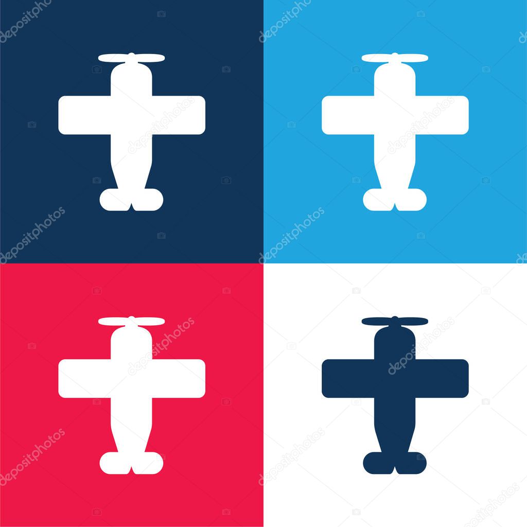 Airplane With One Helix blue and red four color minimal icon set