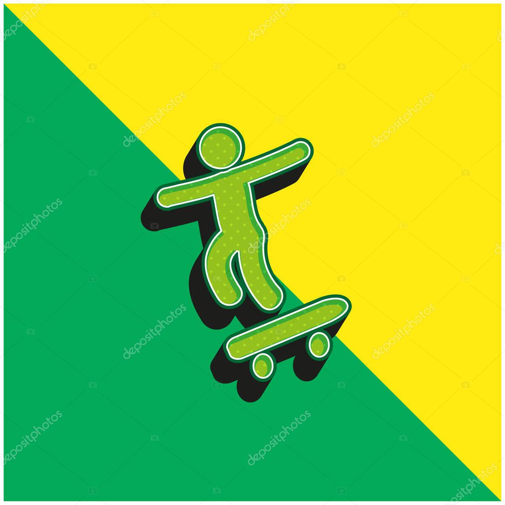 Boy With Skatingboard Green and yellow modern 3d vector icon logo