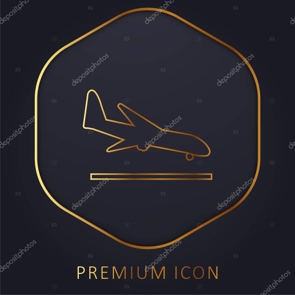 Airplane Landing golden line premium logo or icon
