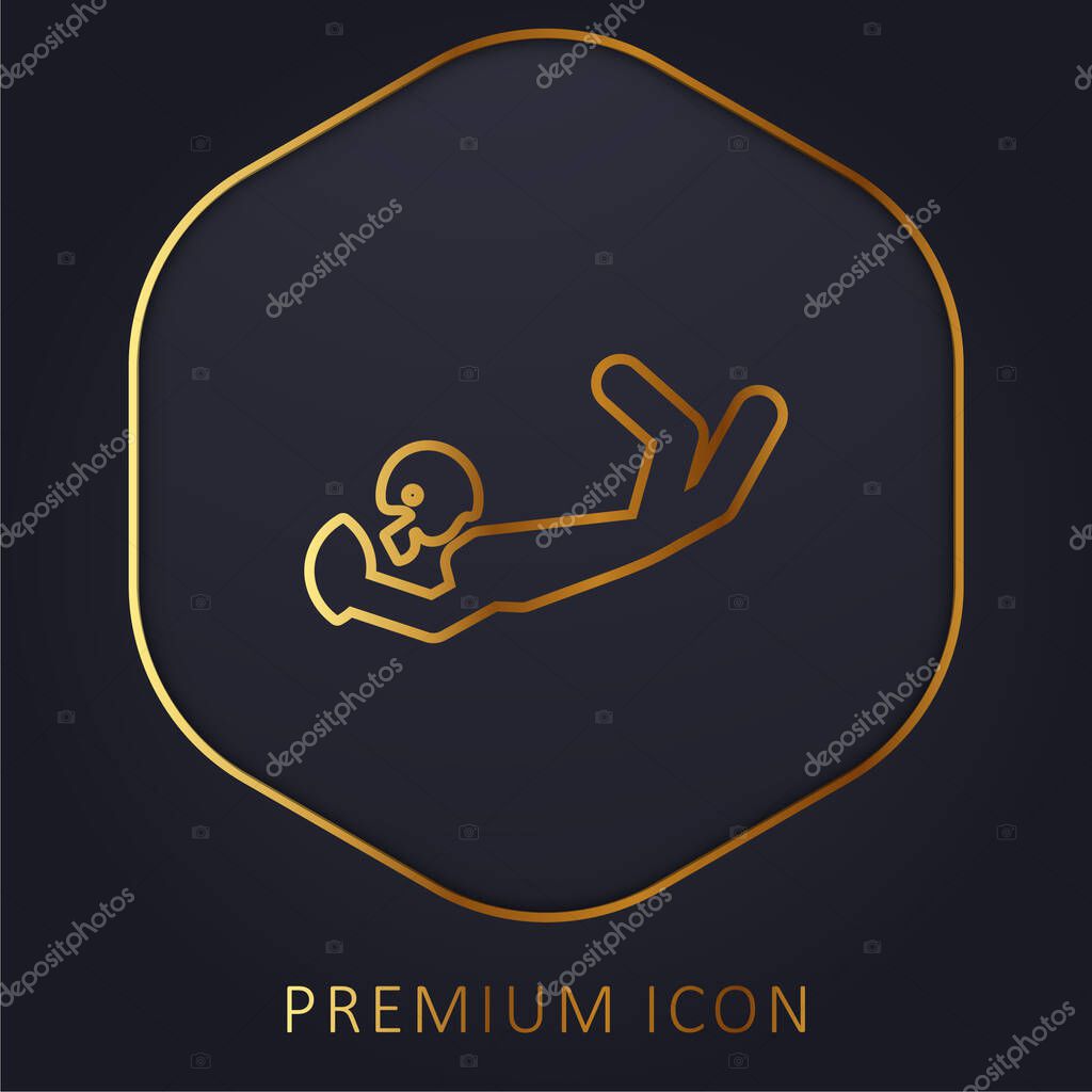 American Football Player Catching The Ball golden line premium logo or icon