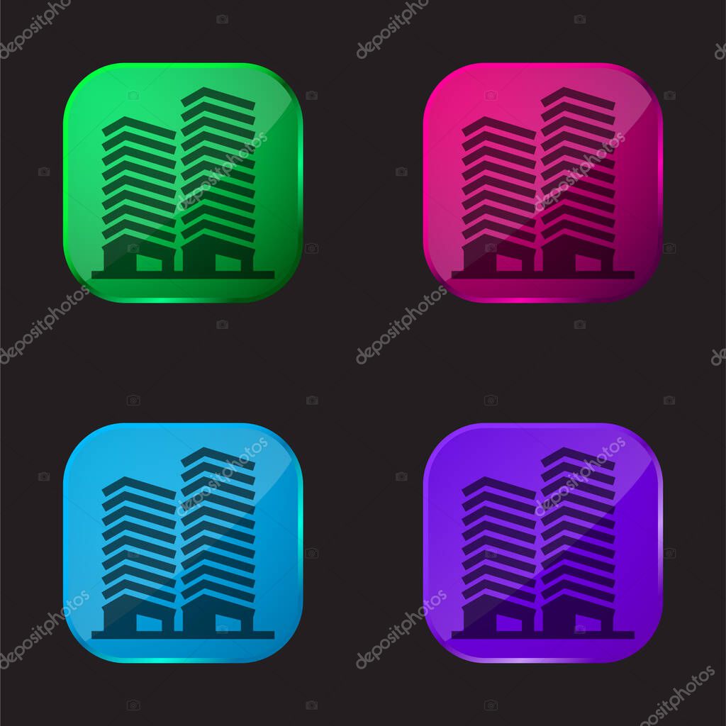 Apartments four color glass button icon