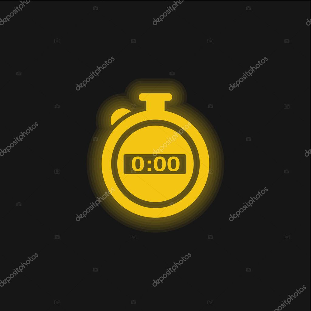 Black Stopwatch yellow glowing neon icon