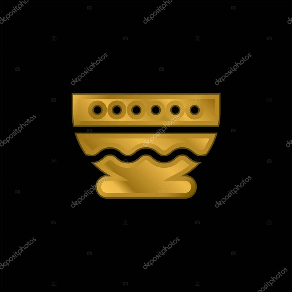 Bowl gold plated metalic icon or logo vector