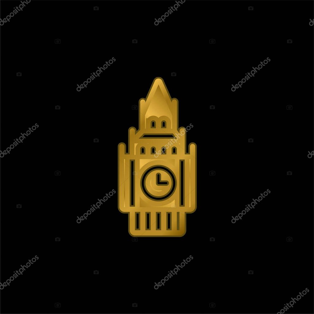 Big Ben gold plated metalic icon or logo vector