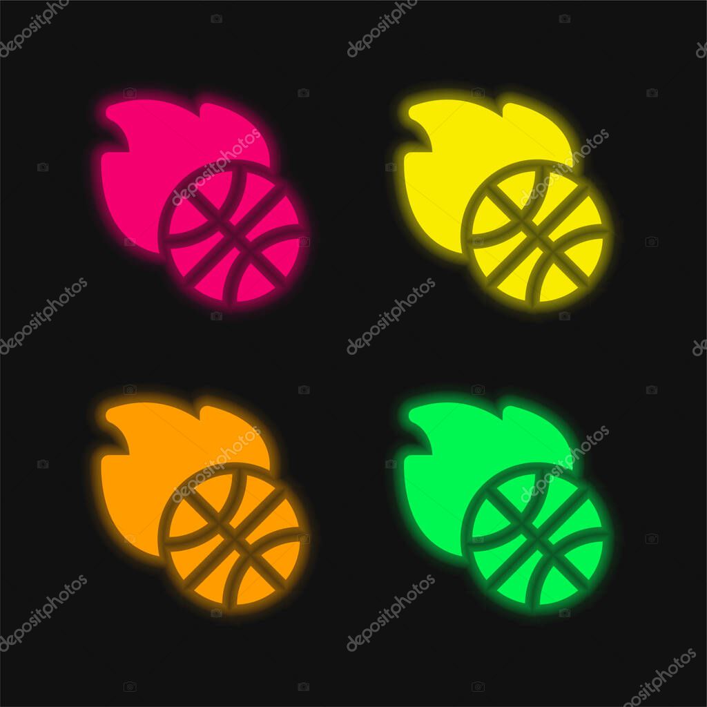 Basketball four color glowing neon vector icon