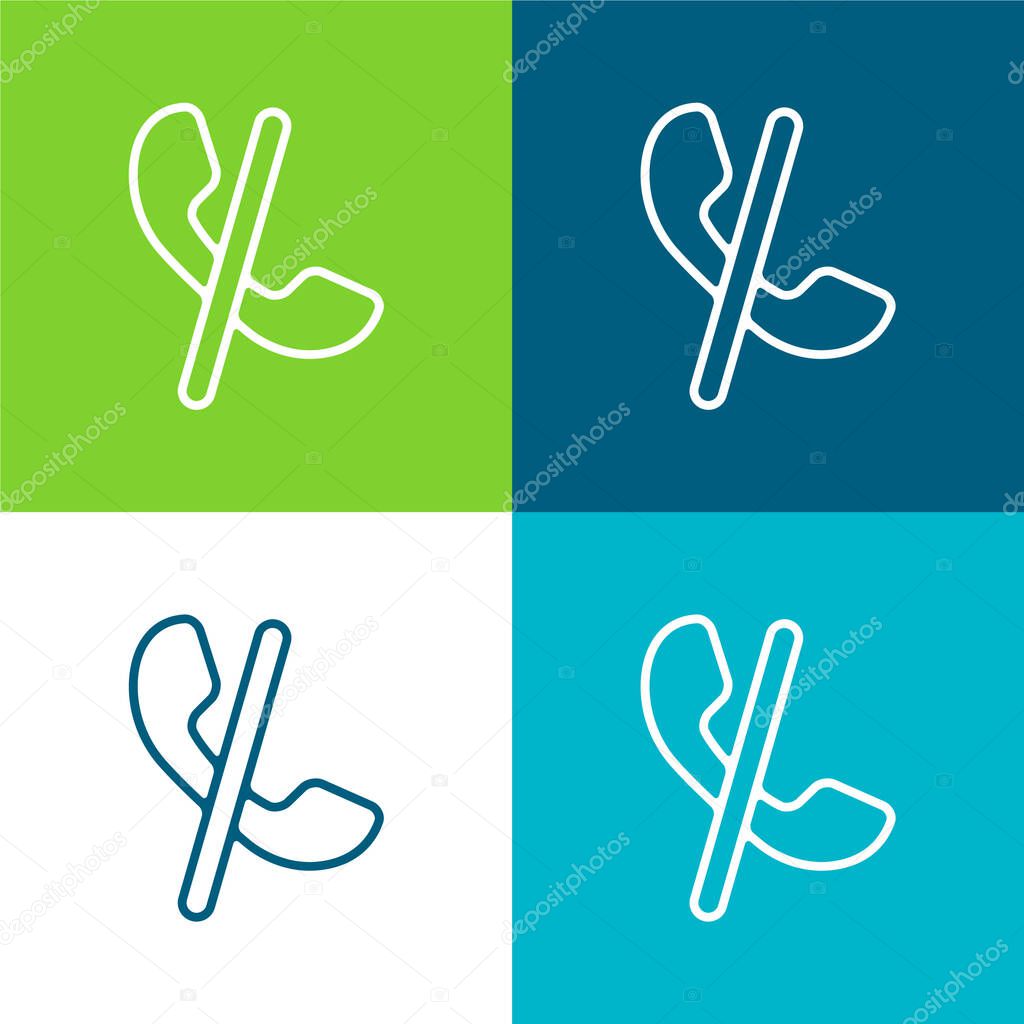 Auricular Blocked Call Sign With A Slash Flat four color minimal icon set