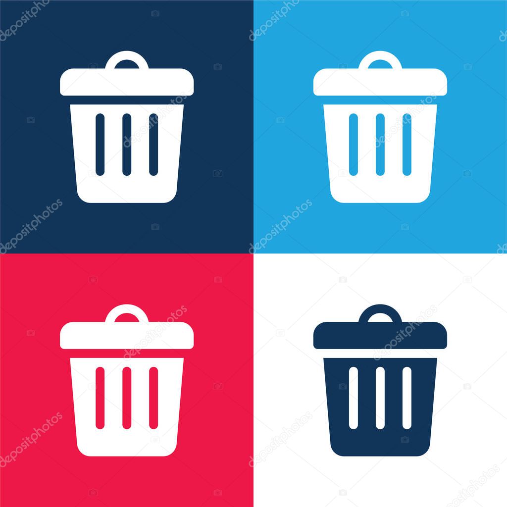 Bin blue and red four color minimal icon set