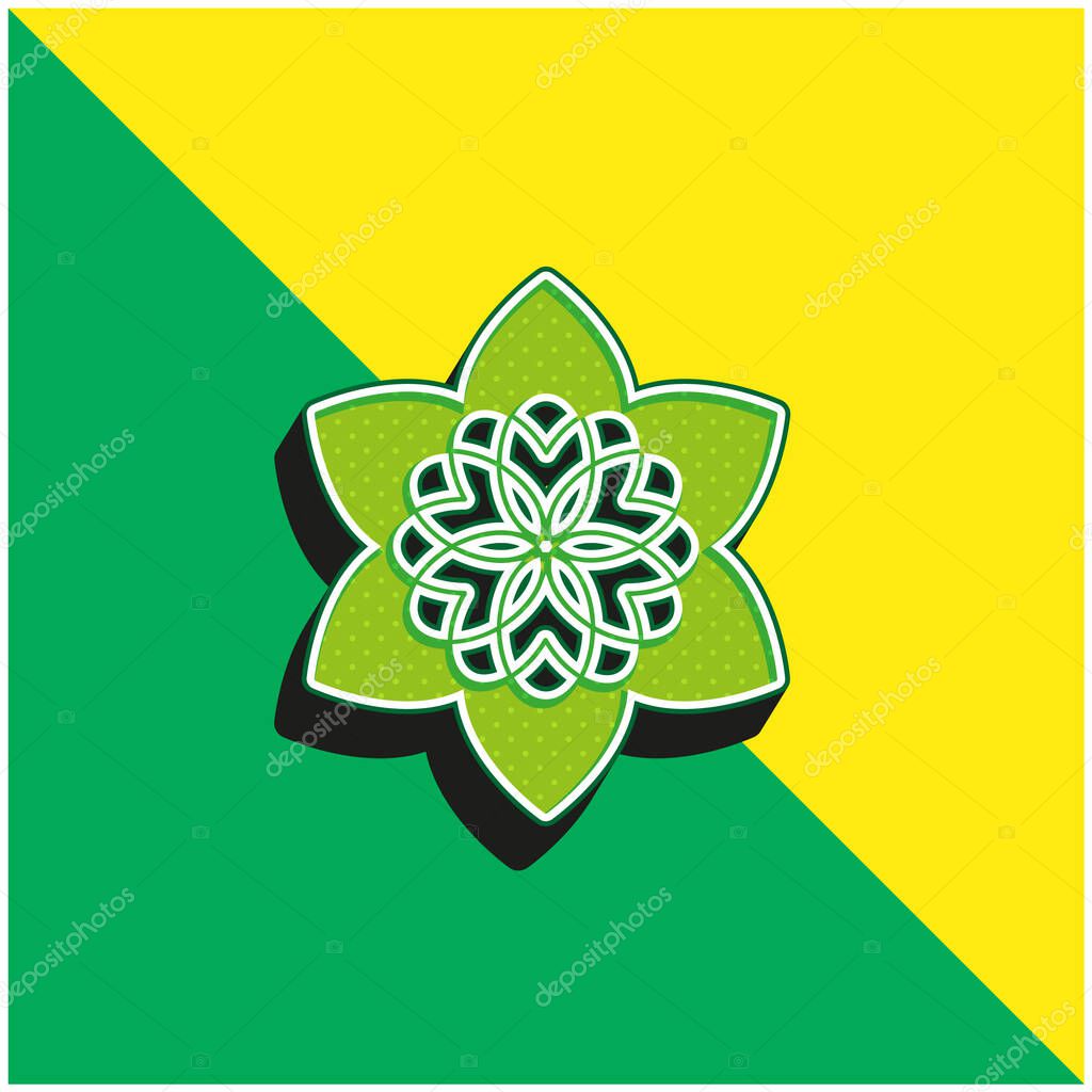 Beautiful Buddhist Flower Green and yellow modern 3d vector icon logo