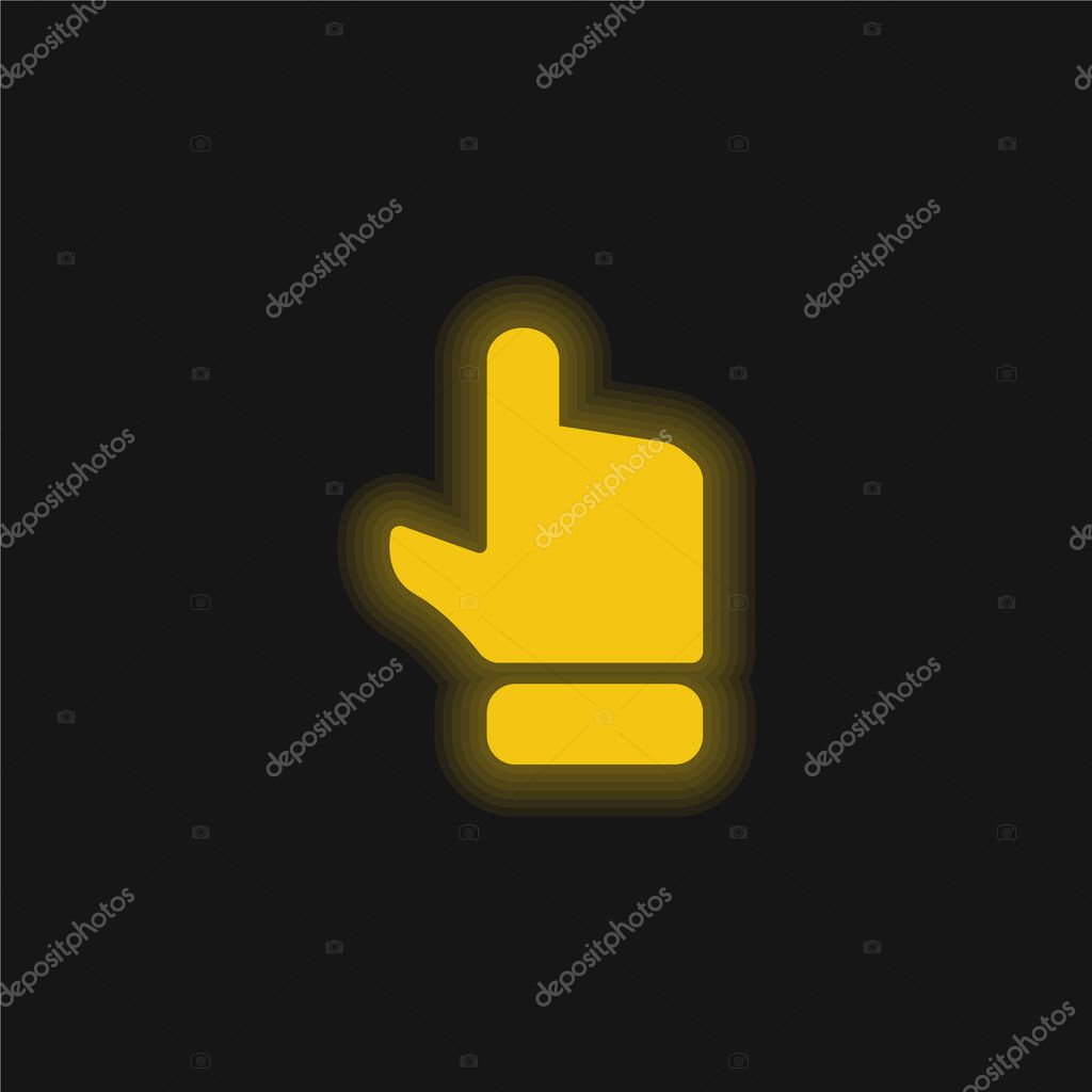 Black Hand Finger Pointing Up yellow glowing neon icon