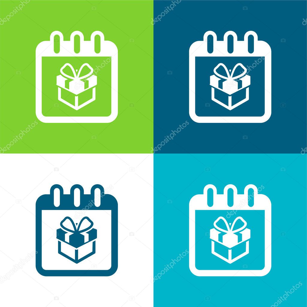 Birthday Giftbox On Reminder Calendar Page Flat four color minimal icon set