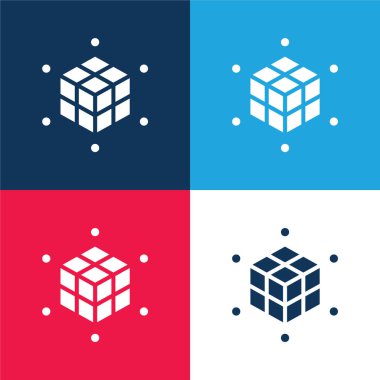 3d yazdırma mavi ve kırmızı dört renk minimal simgesi seti