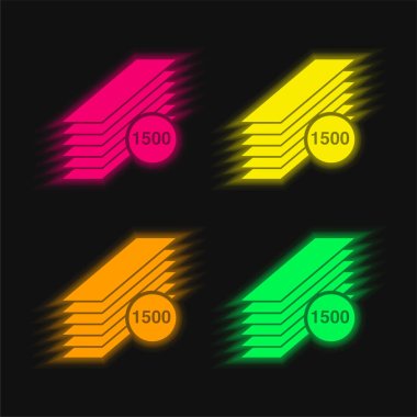 1500 Printed Long Papers Stack four color glowing neon vector icon clipart
