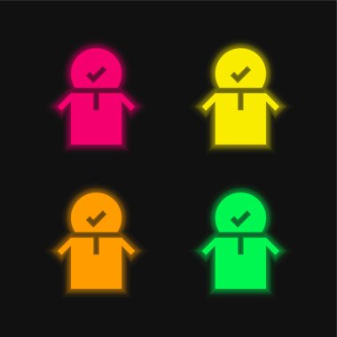Onaylanan dört renkli neon vektör simgesi