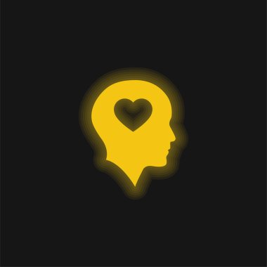 Bald Head With Heart yellow glowing neon icon clipart