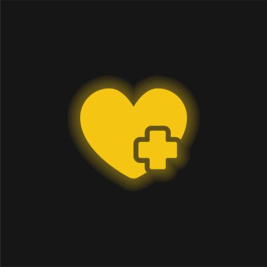 Add Heart yellow glowing neon icon clipart