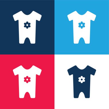 Bebek kıyafetleri mavi ve kırmızı dört renk minimal simge seti